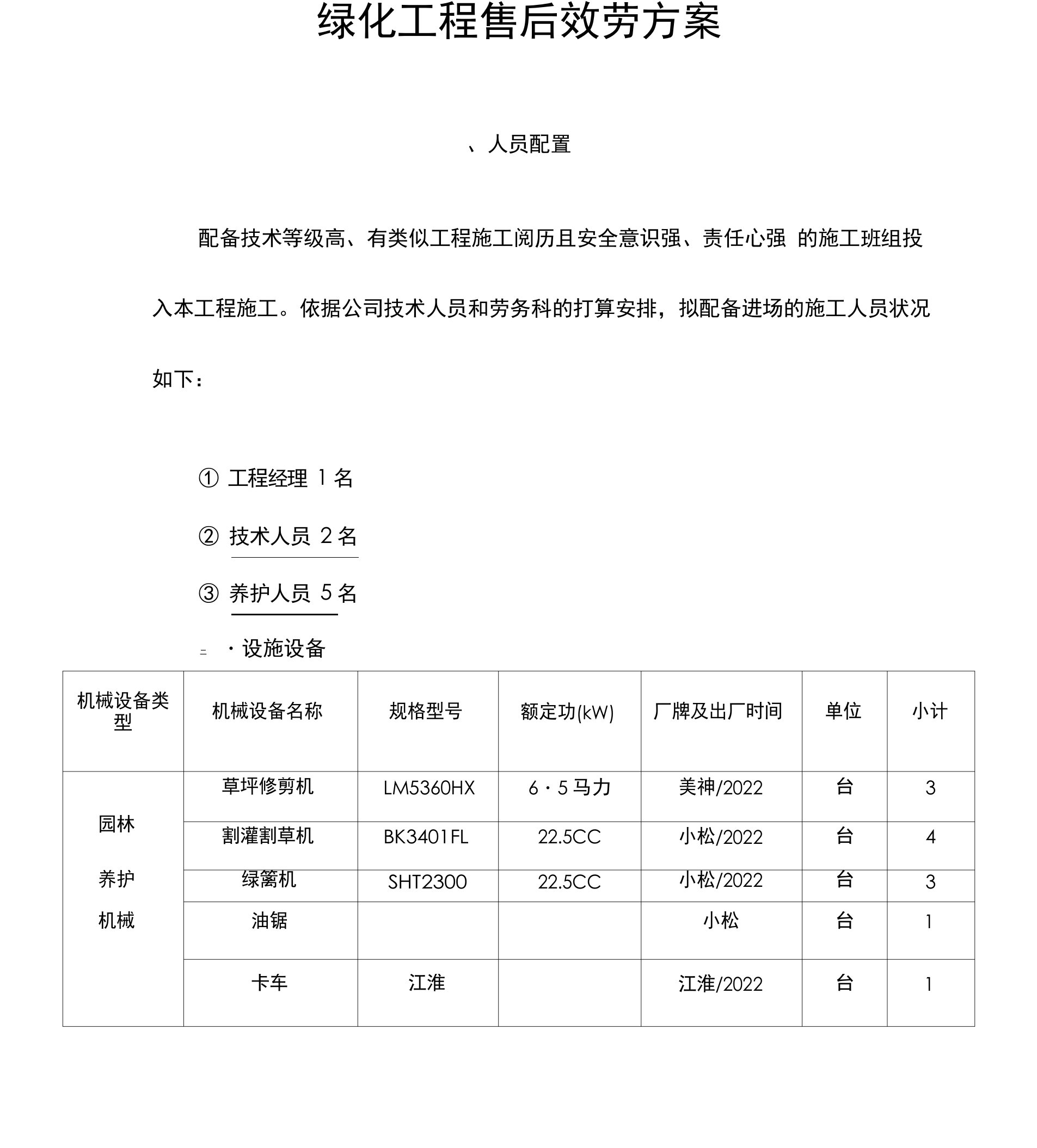 绿化工程售后服务方案