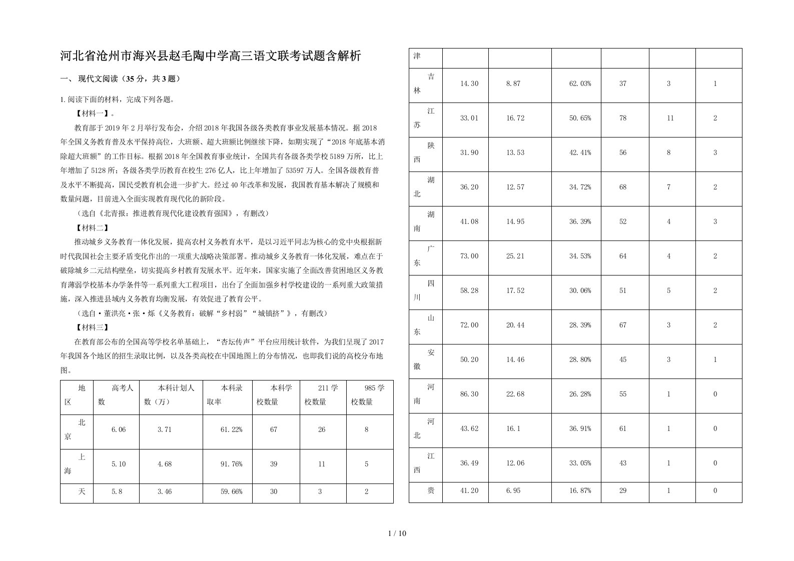 河北省沧州市海兴县赵毛陶中学高三语文联考试题含解析