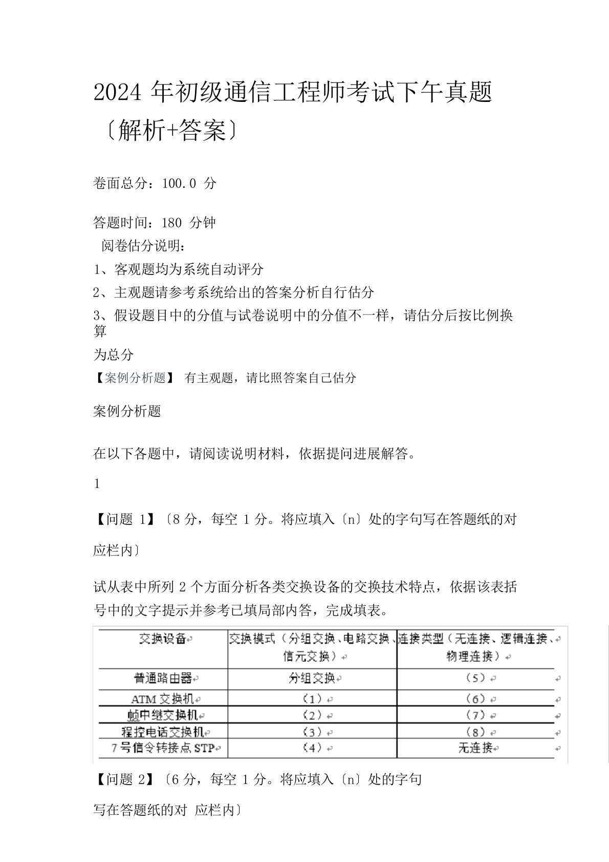 2024年初级通信工程师考试下午真题(解析+答案)