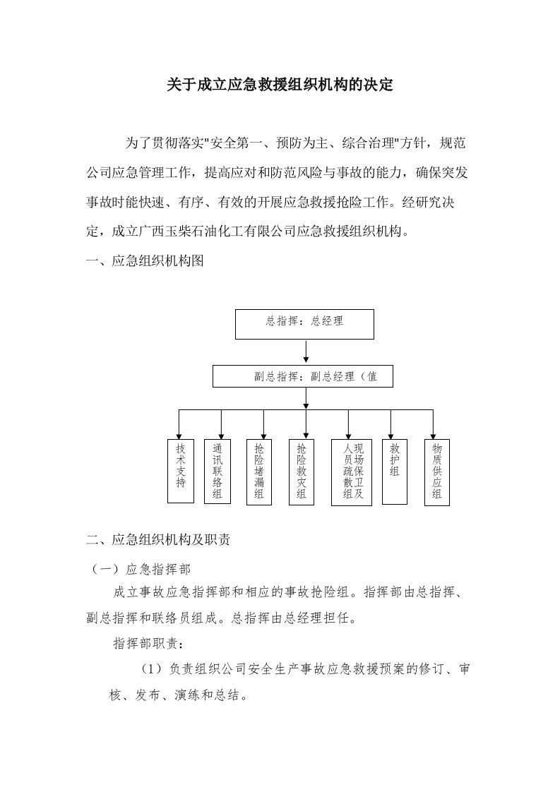 关于成立应急救援组织机构的决定