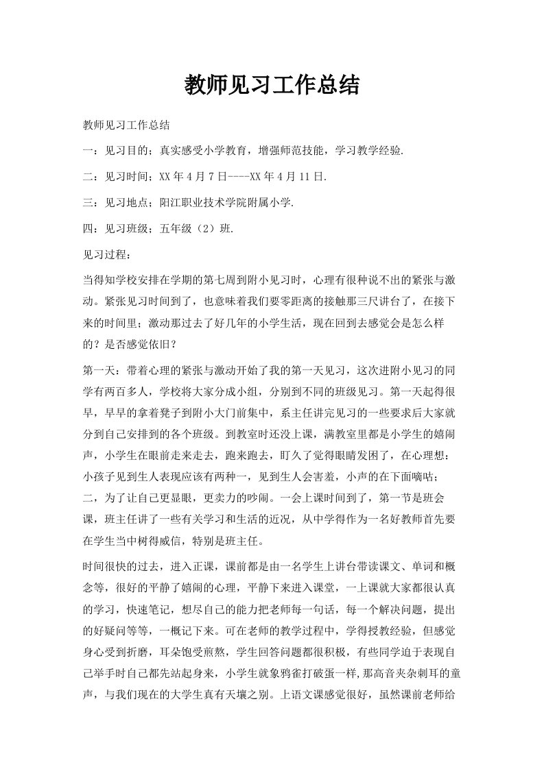 教师见习工作总结