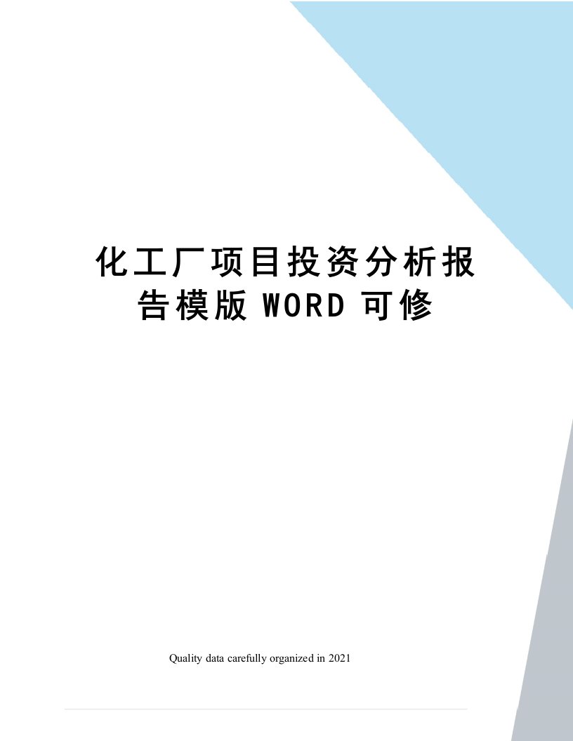 化工厂项目投资分析报告模版WORD可修