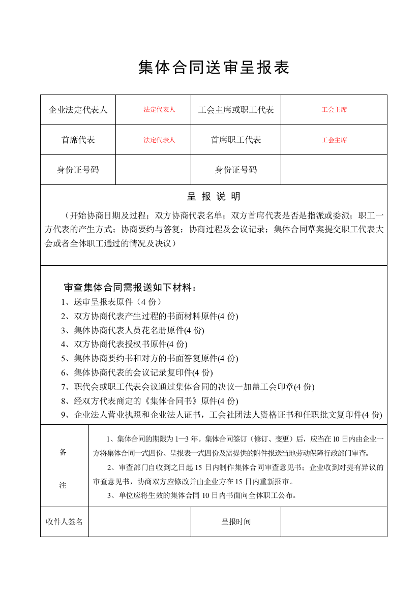 集体合同送审呈报表