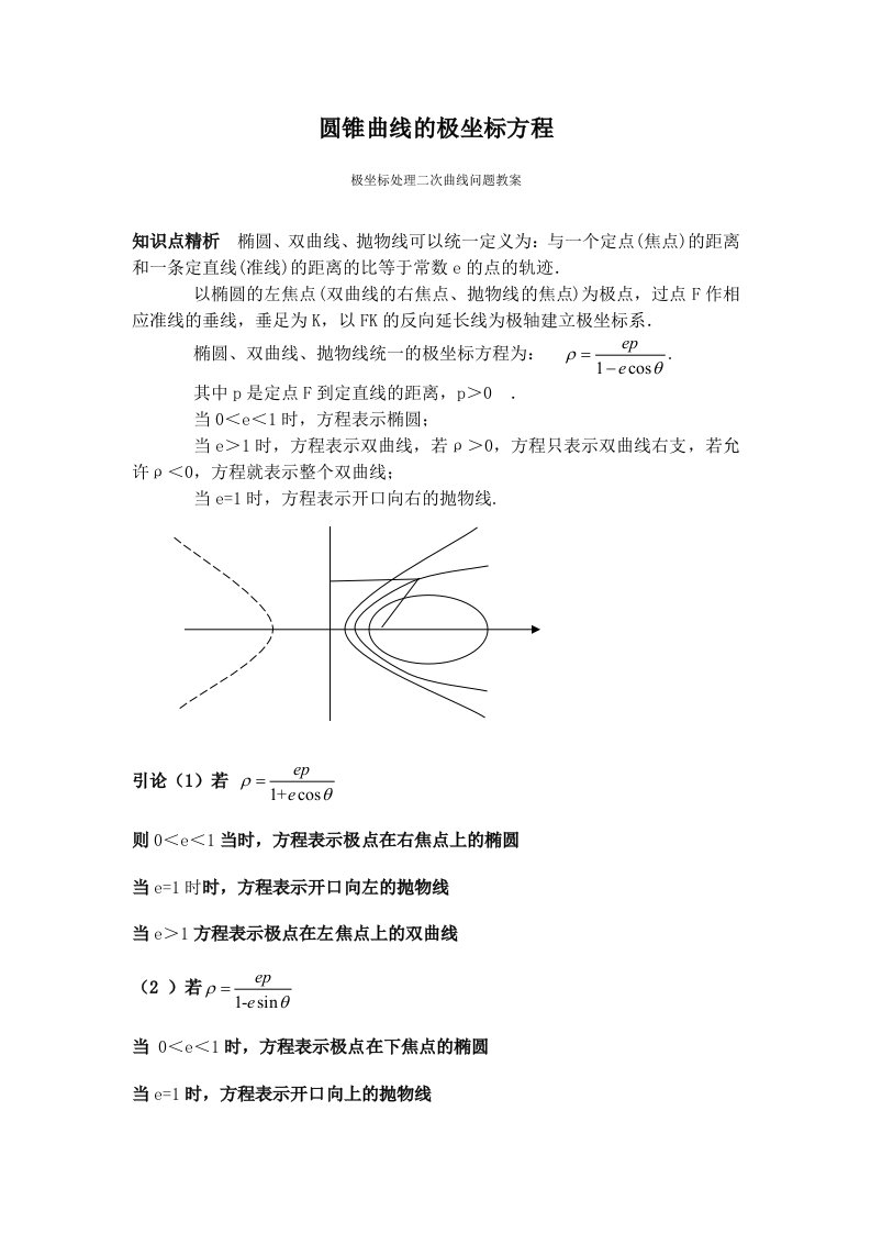 圆锥曲线的极坐标方程焦半径公式焦点弦公式