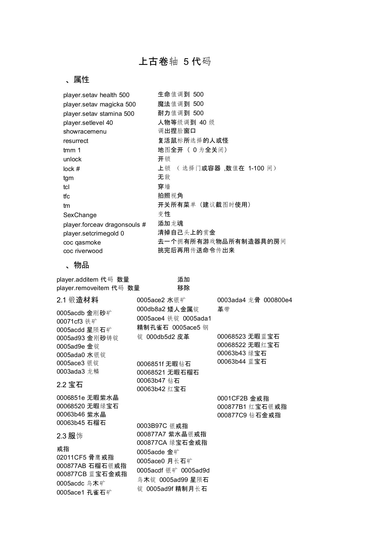 上古卷轴5代码大全,推荐文档