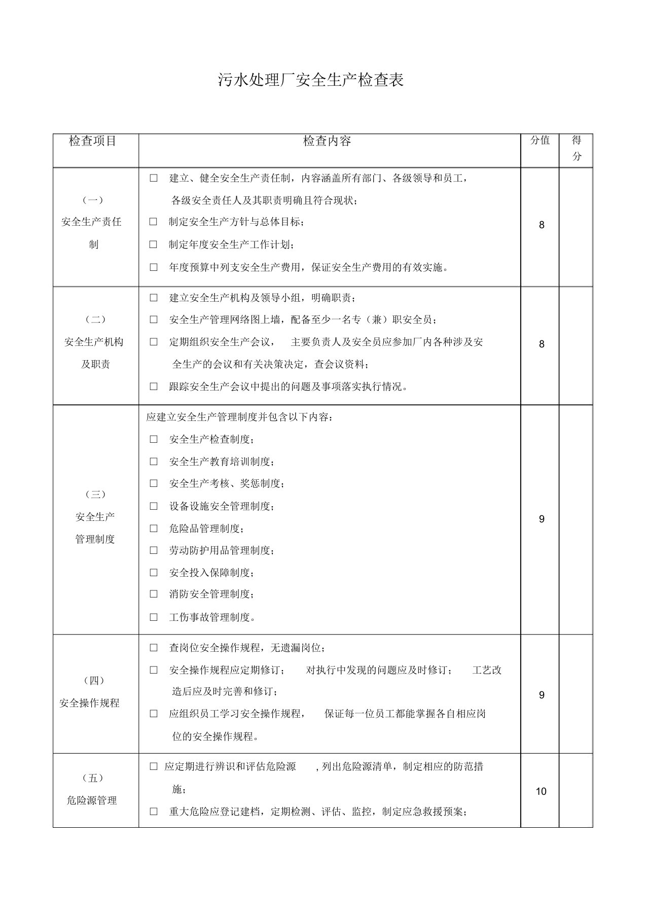 污水处理厂安全检查内容