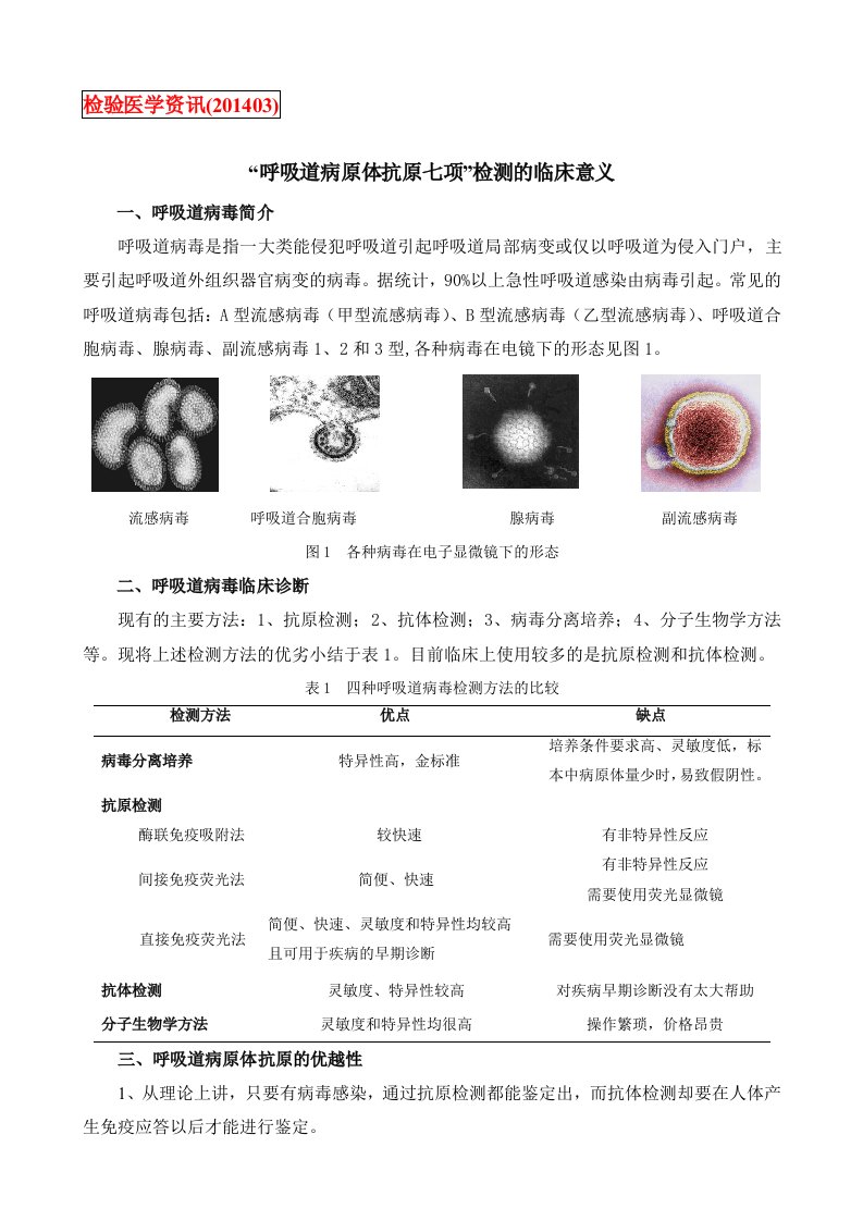 呼吸道病原体抗原七项的检测及临床意义