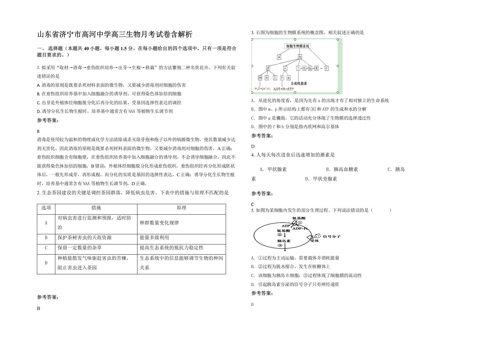 山东省济宁市高河中学高三生物月考试卷含解析