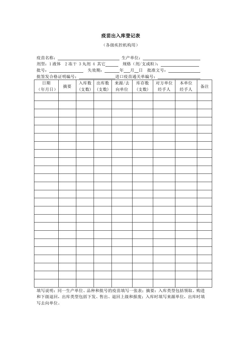 疫苗出入库登记表