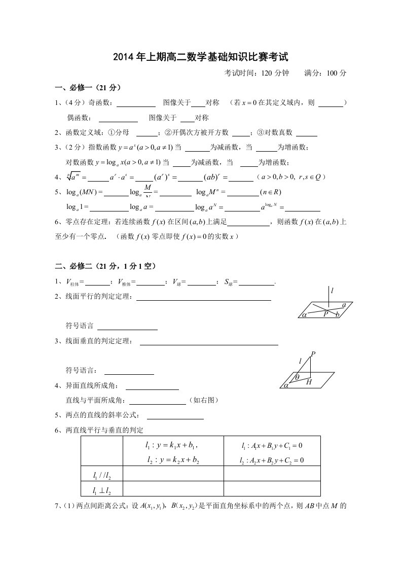 高中数学公式默写整理版