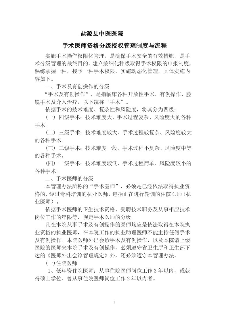 手术医师资格分级授权管理制度与流程