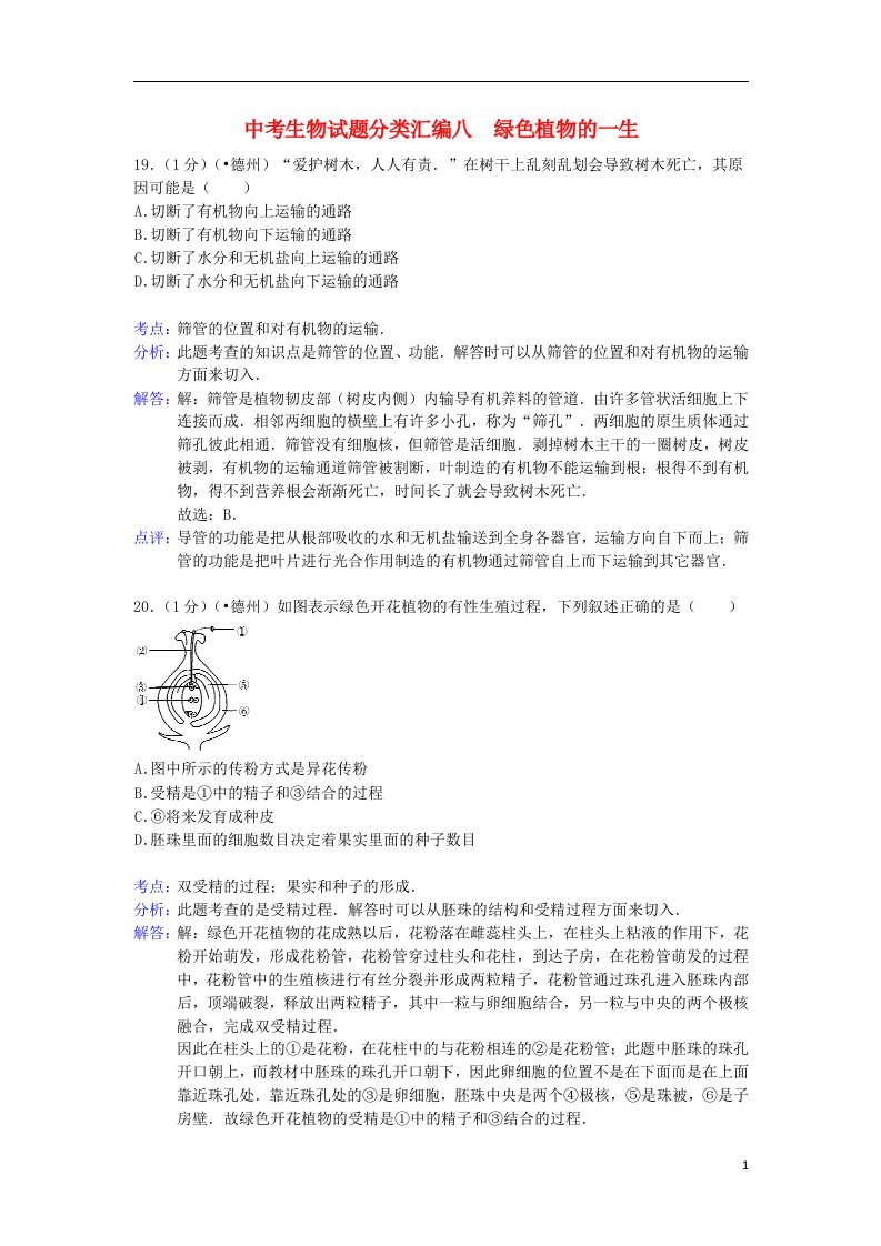 中考生物试题分类汇编八