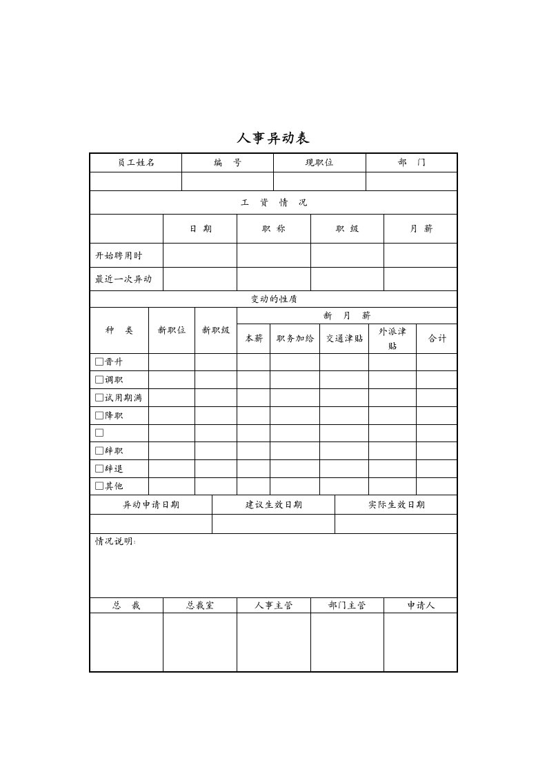 人事异动表