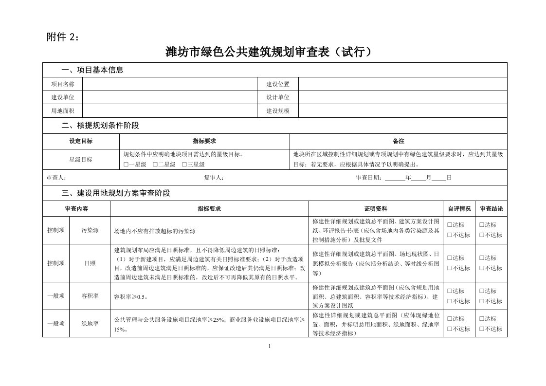 潍坊市绿色公共建筑规划审查表试行