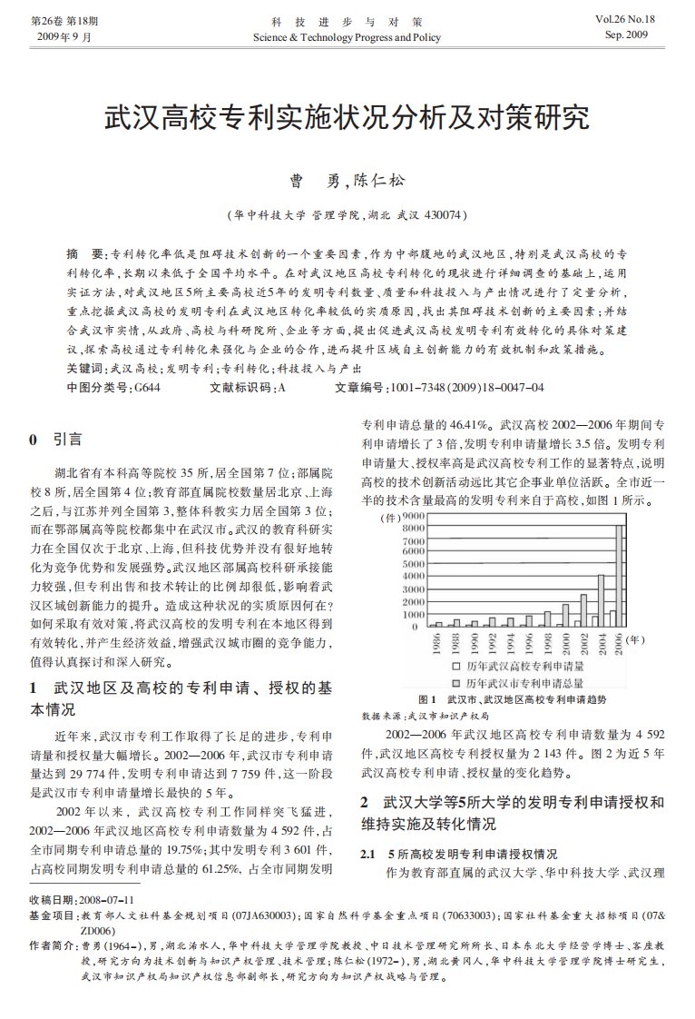 武汉高校专利实施状况分析及对策研究