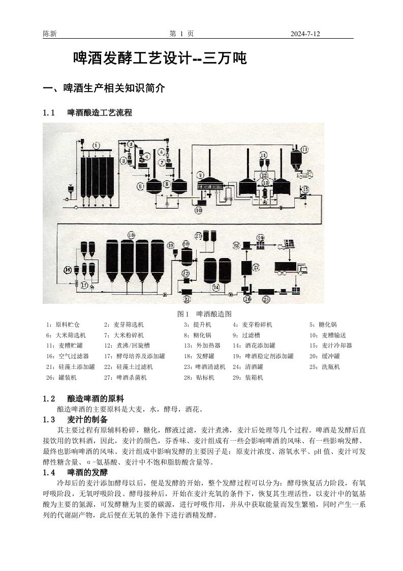 啤酒发酵工艺设计--三万吨