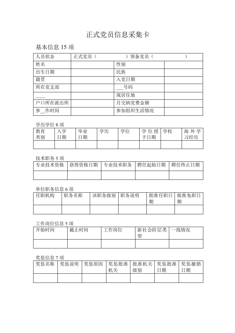 正式党员信息采集卡(样本填写)