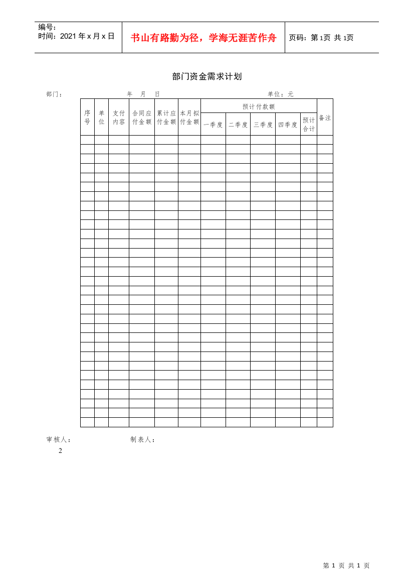 部门资金需求计划