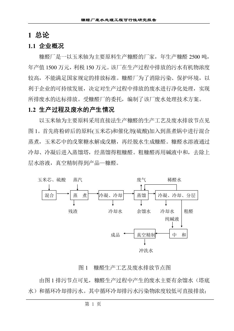 糠醛厂废水处理工程可行性研究报告