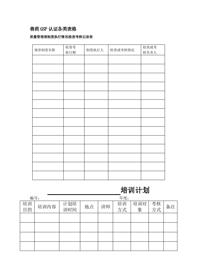 兽药GSP认证各类表格