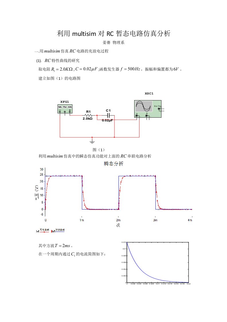 利用multisim对RC暂态电路仿真分析