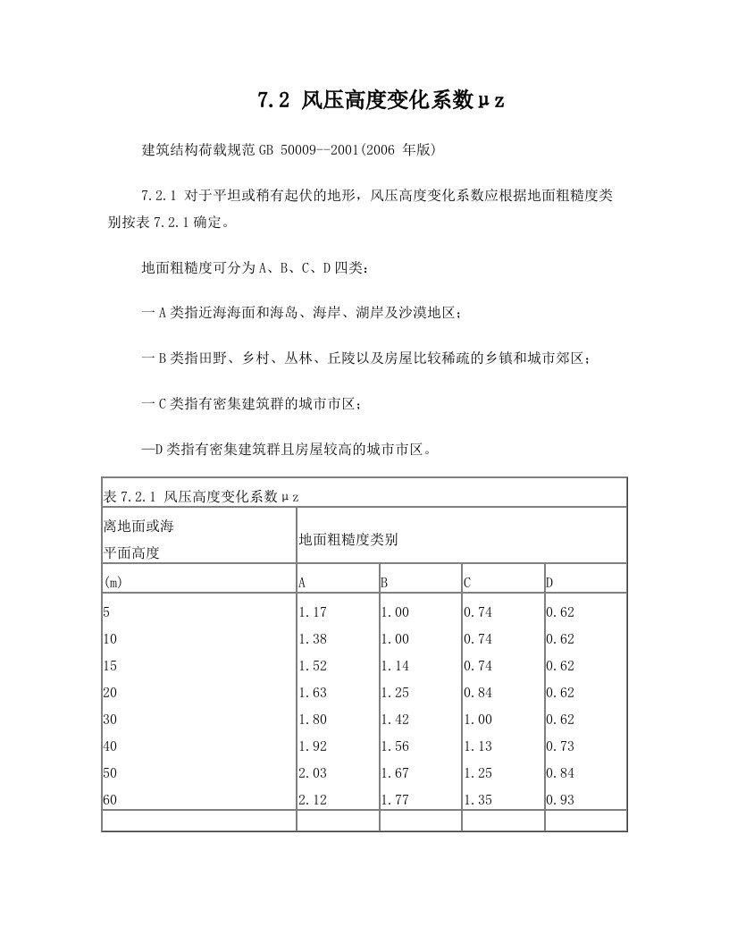 风压高度变化系数