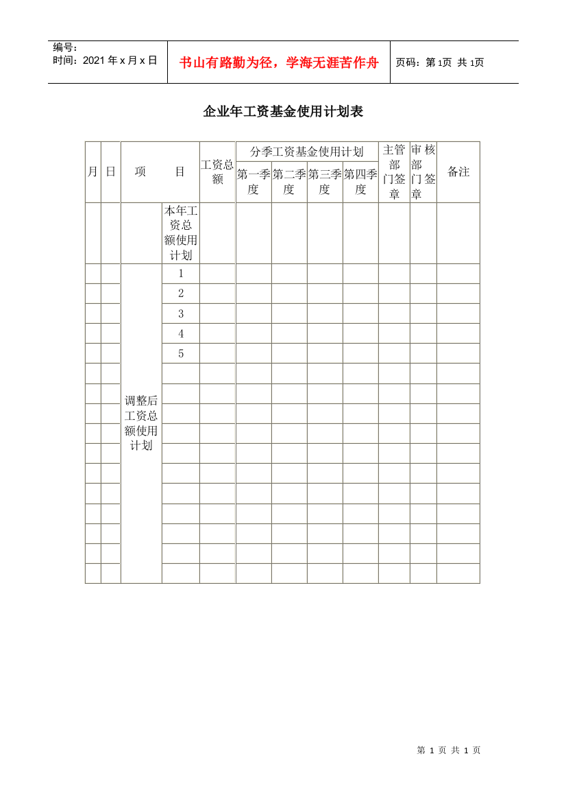 企业年工资基金使用计划表