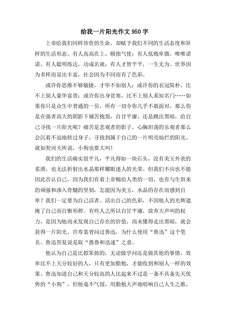 给我一片阳光作文950字