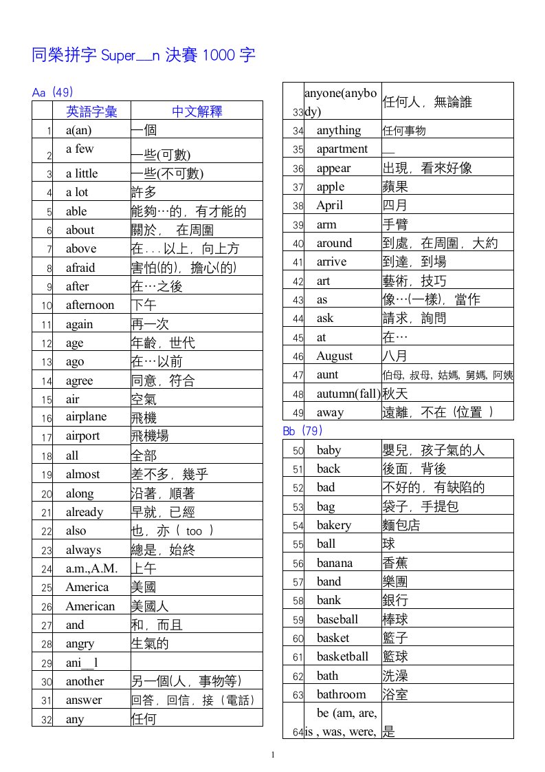 同荣拼字Superman决赛1000字