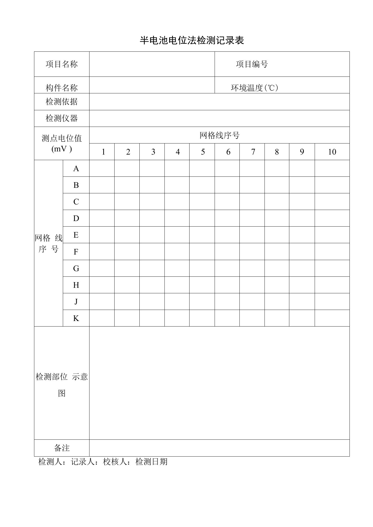 半电池电位法检测记录表