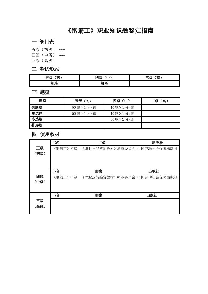 钢筋工职业知识题鉴定指南