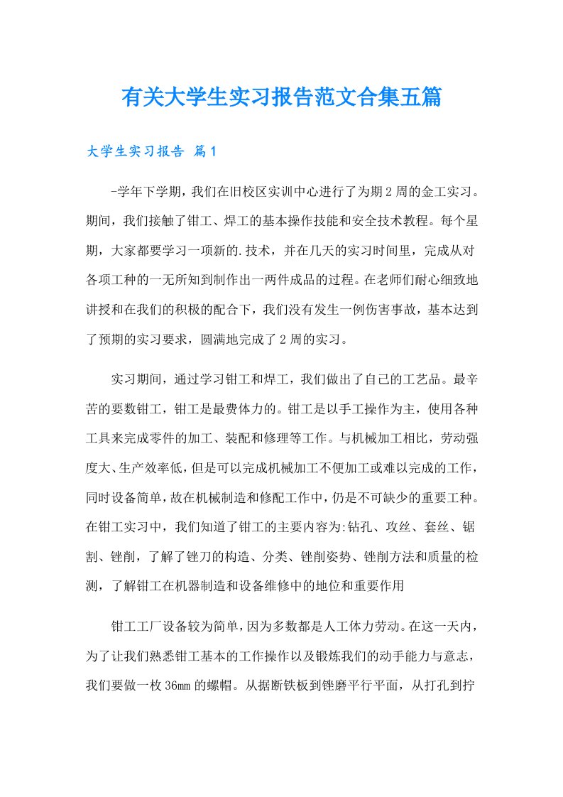 有关大学生实习报告范文合集五篇