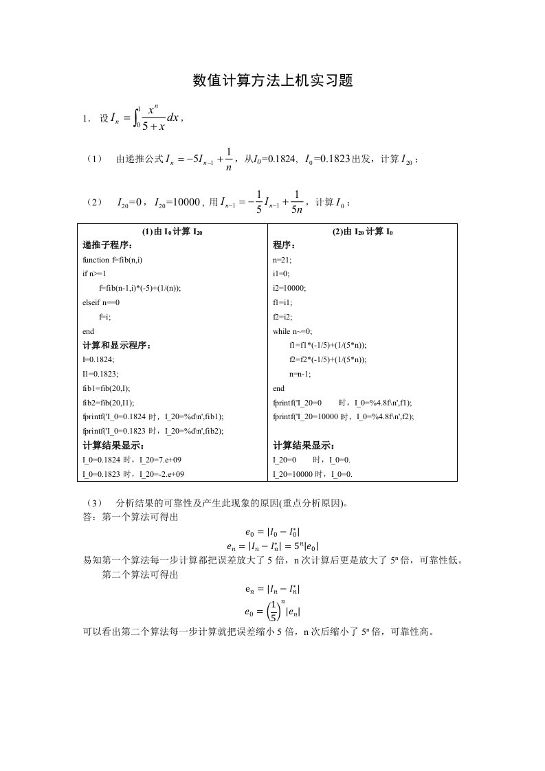 数值计算方法上机实习题