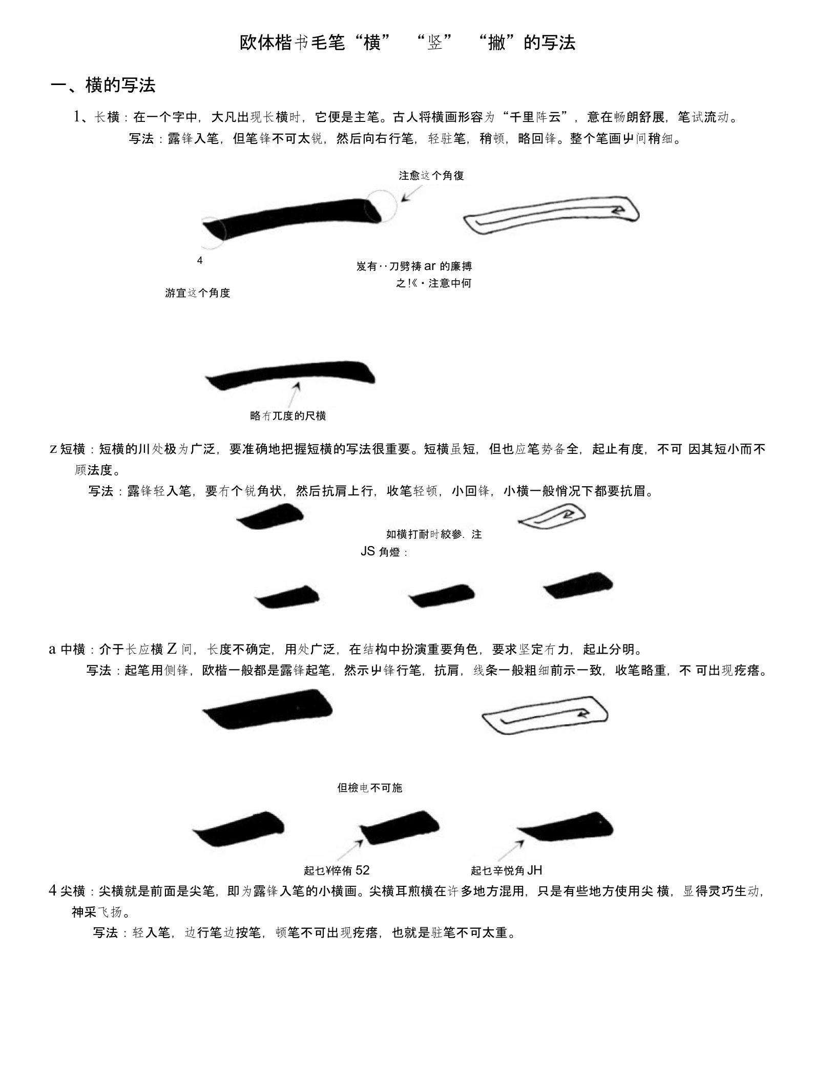 欧体楷书毛笔“横”“竖”“撇”的写法