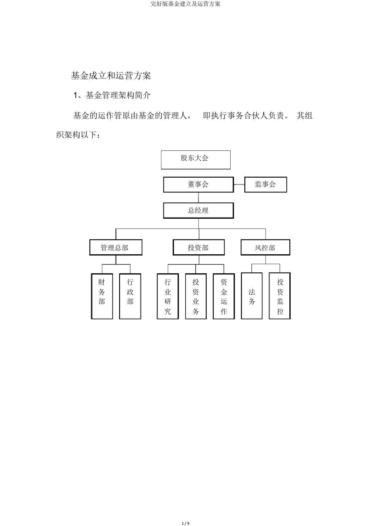 基金设立及运营方案