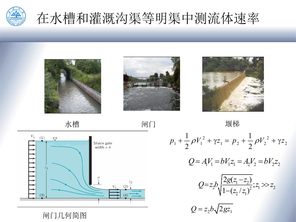 山大工程流体力学课件08在水槽和灌溉沟渠等明渠中测流体速率