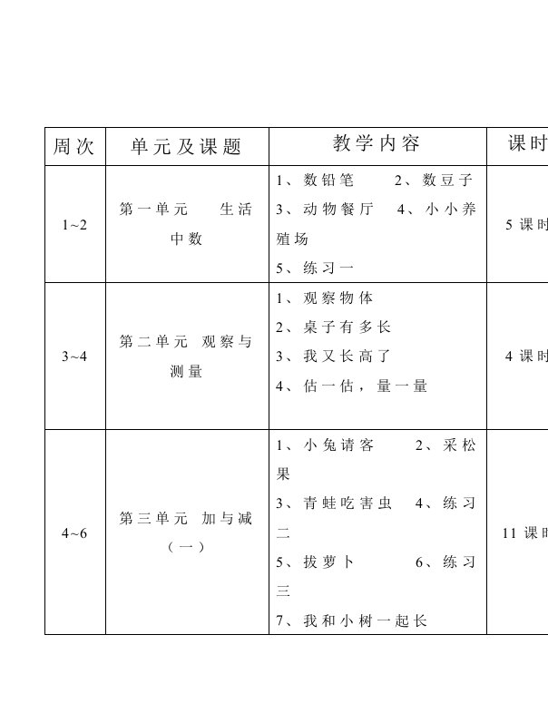 北师大版小学数学一年级下册教案