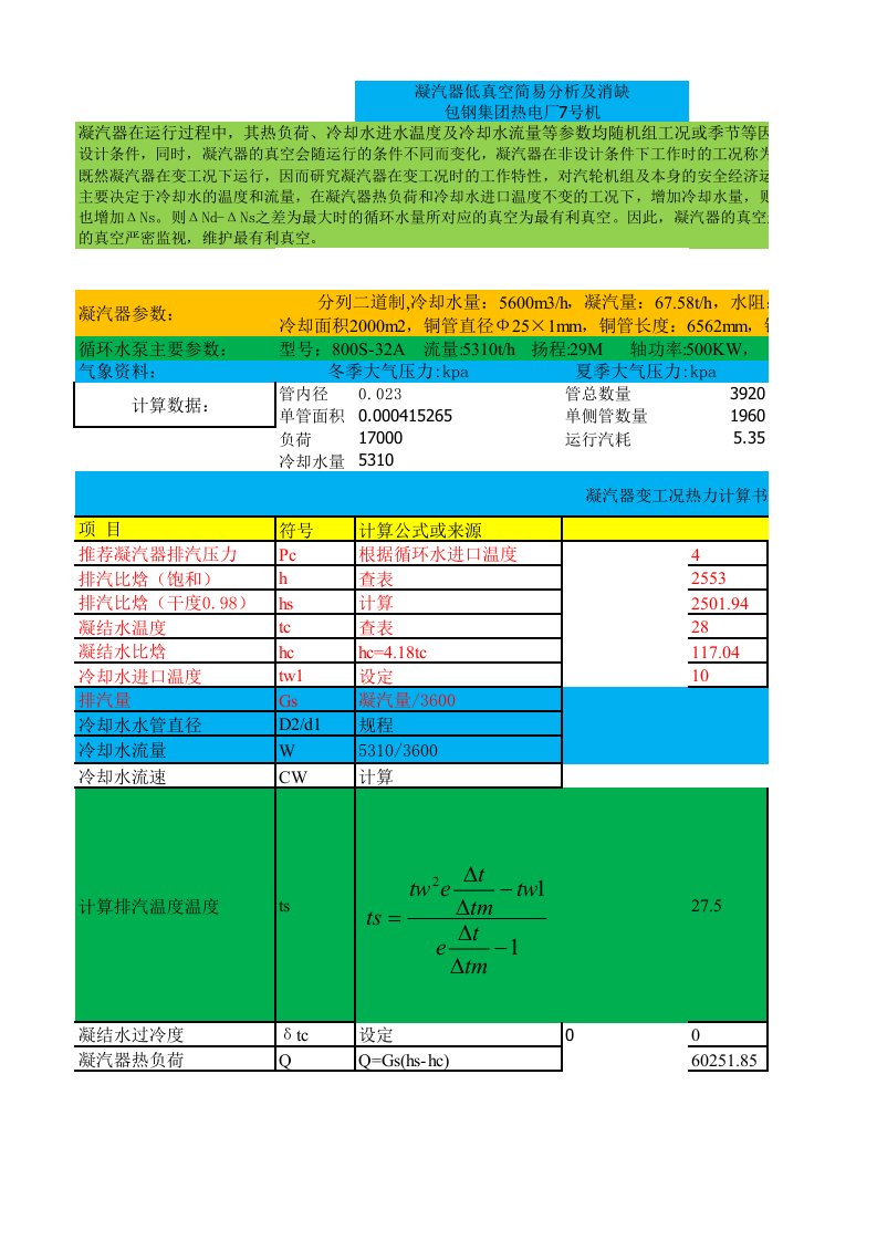 凝汽器热力计算程序