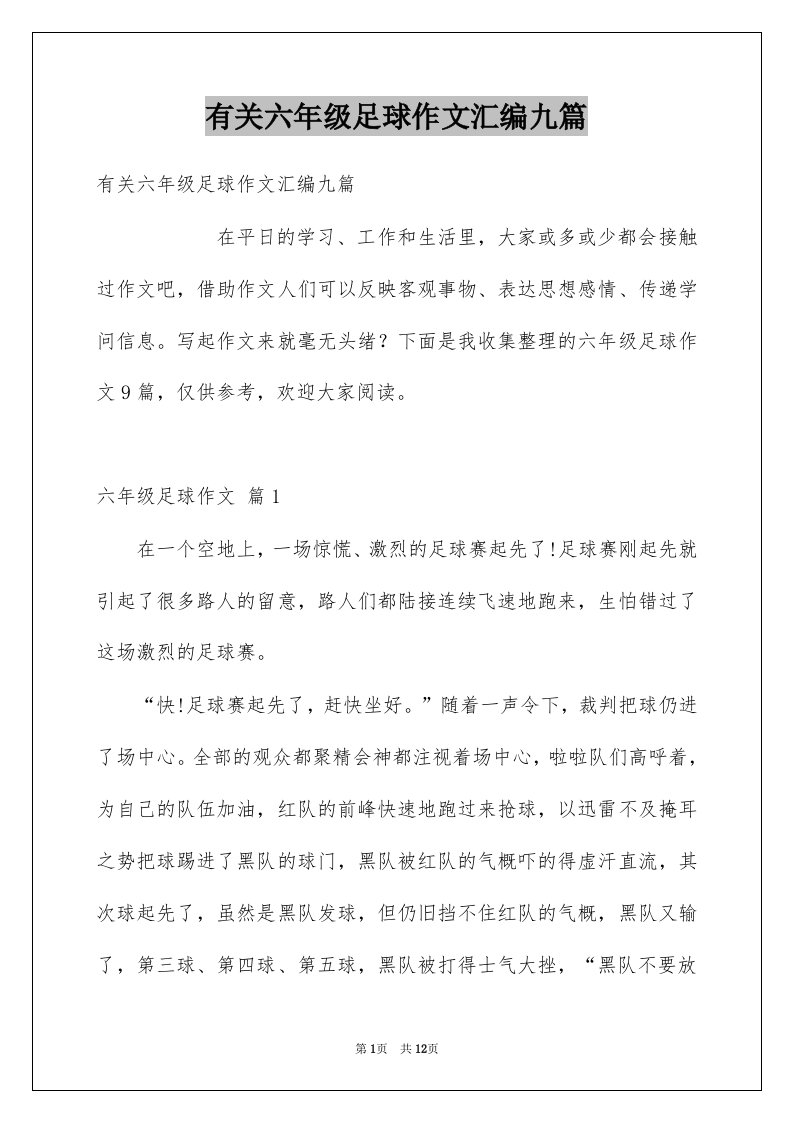 有关六年级足球作文汇编九篇