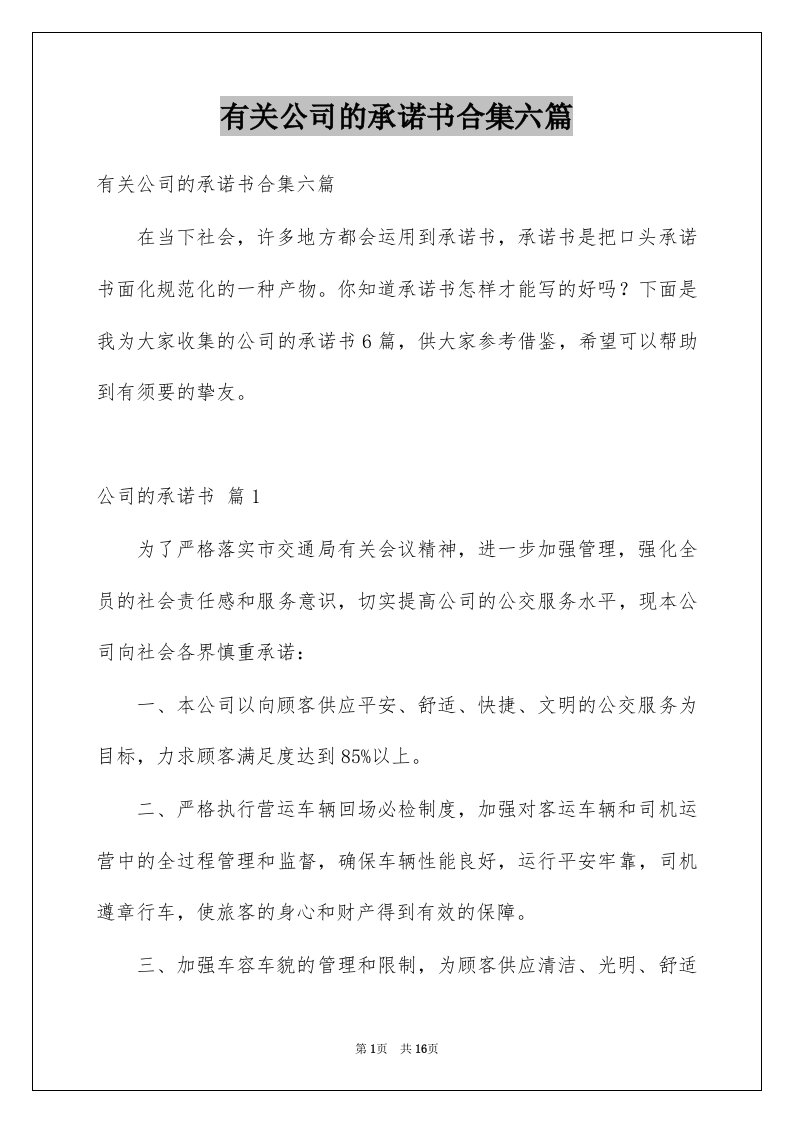 有关公司的承诺书合集六篇