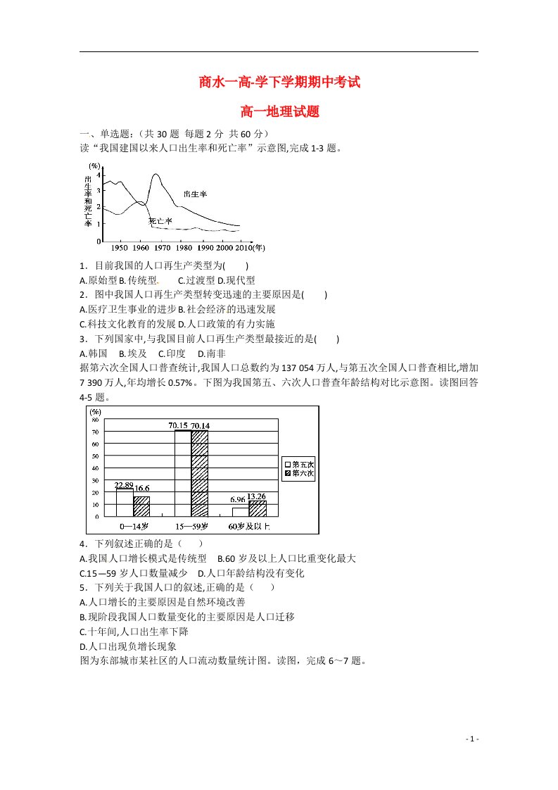 河南省周口市商水县第一高级中学高一地理下学期期中试题