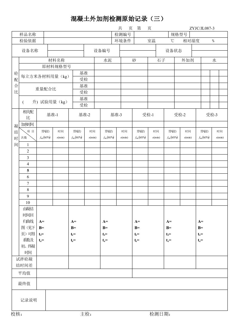 混凝土外加剂检测原始记录(三)