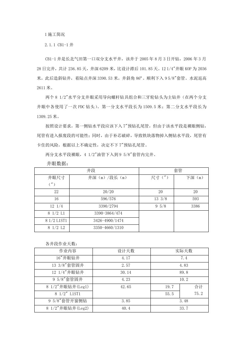 长北气田已完成分支水平井施工情况跟踪分析