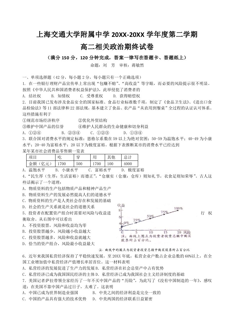 交通运输-上海交通大学附属中学1011学年高二下学期期末考试相关政治