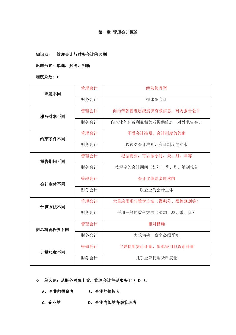 管理会计期末重点