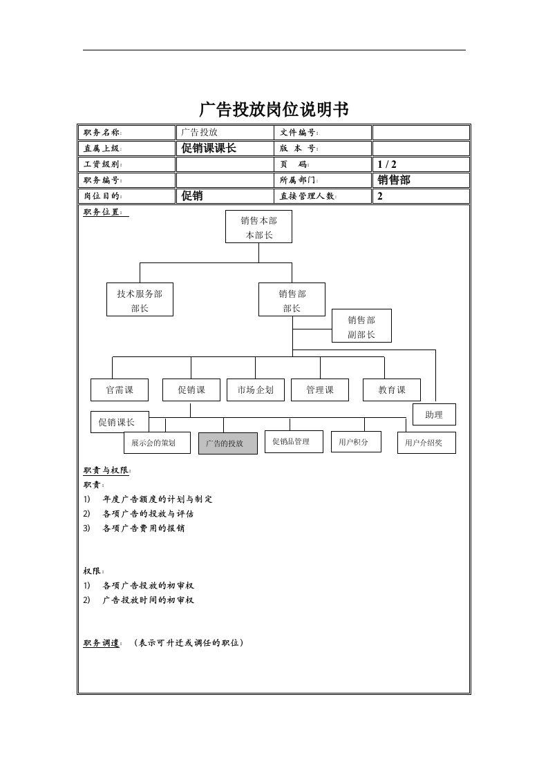 广告投放岗位说明书