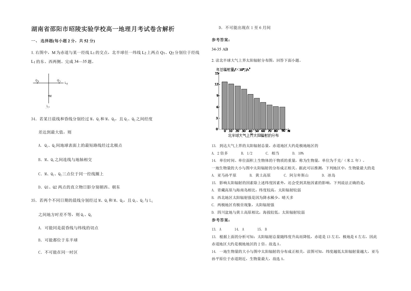 湖南省邵阳市昭陵实验学校高一地理月考试卷含解析