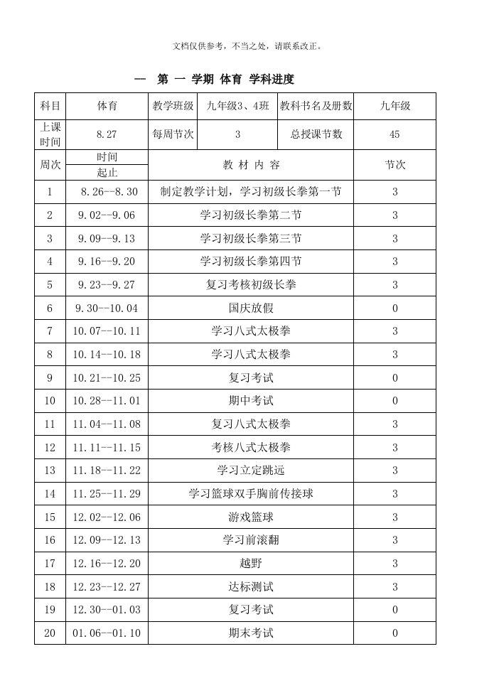 完整版武术三路长拳教案16篇