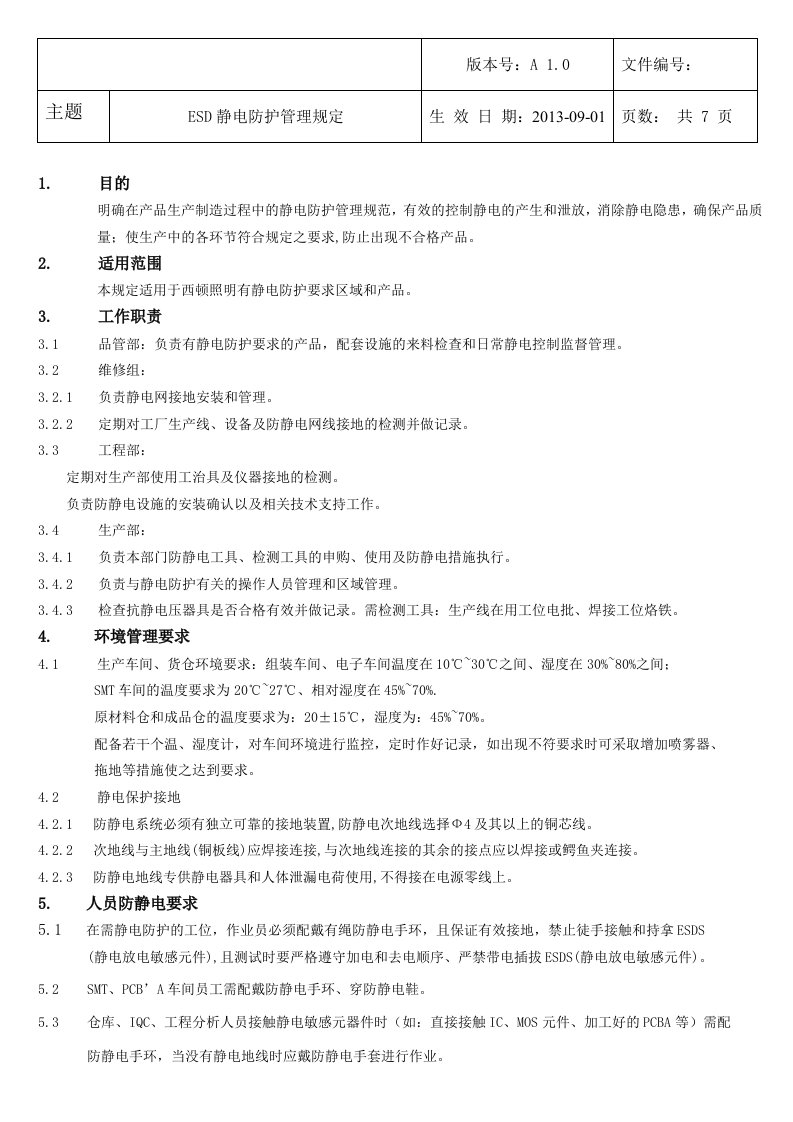 ESD静电防护管理规定