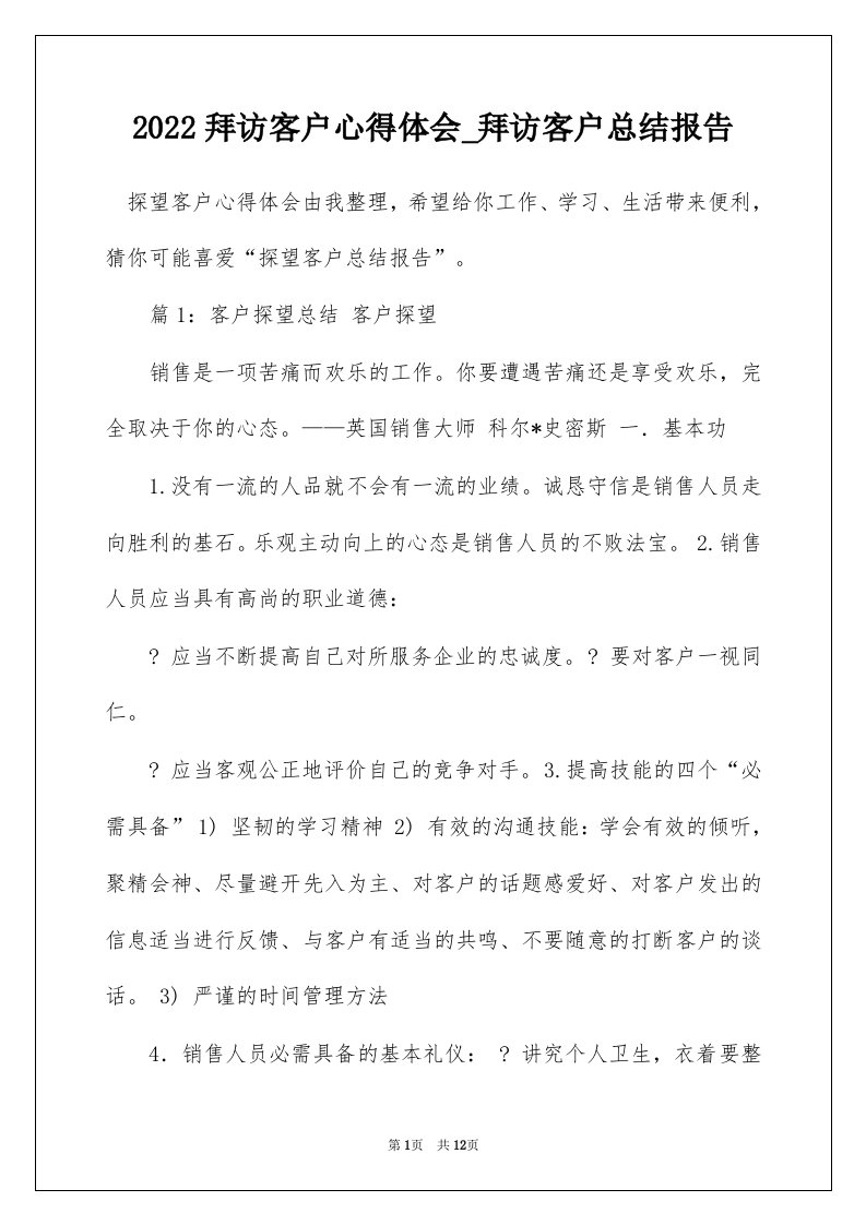 2022拜访客户心得体会_拜访客户总结报告_1